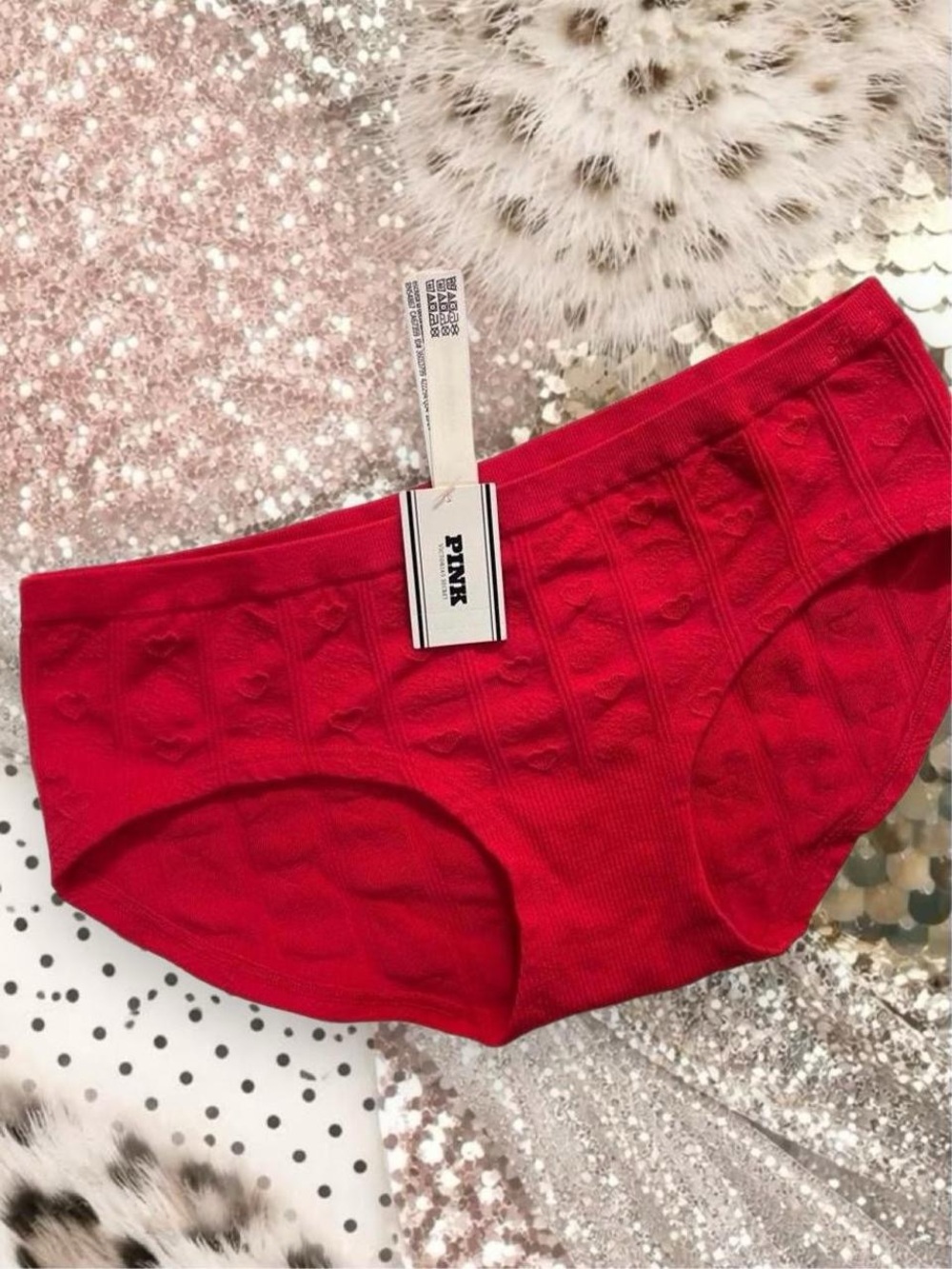 Victoria's Secret PINK Valentines Red Pointelle Knit Seamless Panty